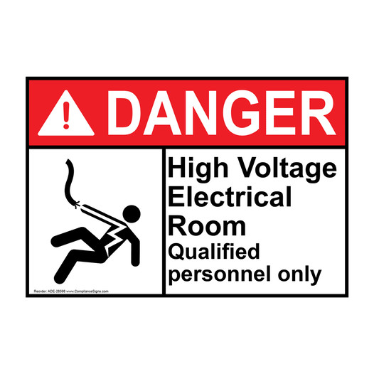 ANSI DANGER High Voltage Electrical Room Sign with Symbol ADE-28598