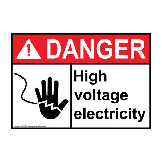 ANSI DANGER High Voltage Electricity Sign with Symbol ADE-3700