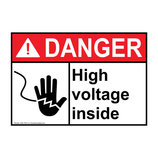 ANSI DANGER High Voltage Inside Sign with Symbol ADE-3705