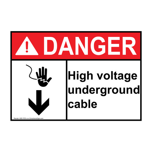ANSI DANGER High Voltage Underground Cable Sign with Symbol ADE-3725
