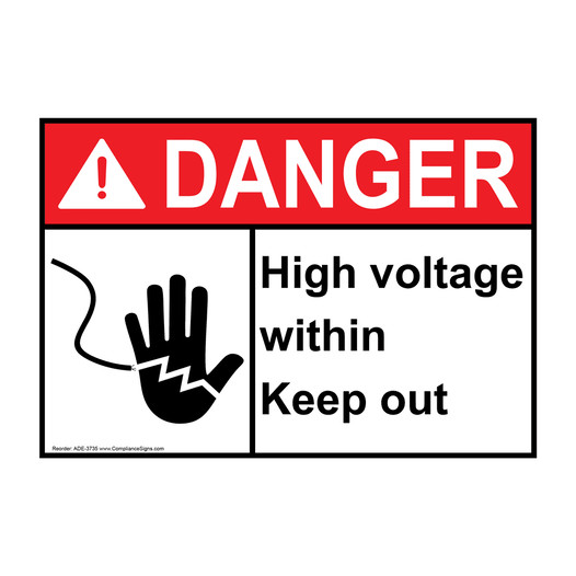 ANSI DANGER High Voltage Within Keep Out Sign with Symbol ADE-3735