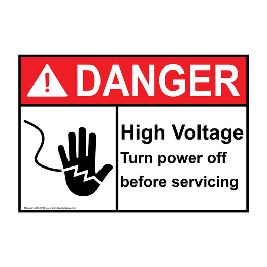 ANSI DANGER High Voltage Turn Power Off Before Servicing Sign with Symbol ADE-3790