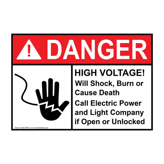 ANSI DANGER HIGH VOLTAGE! Will Shock, Burn or Cause Death Sign with Symbol ADE-3800-R