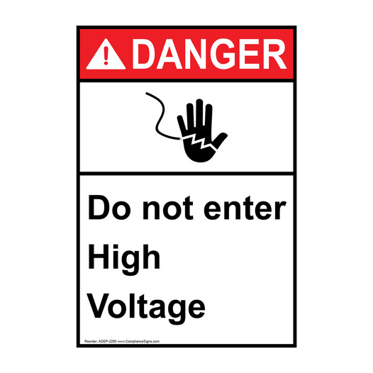 Portrait ANSI DANGER Do Not Enter High Voltage Sign with Symbol ADEP-2290