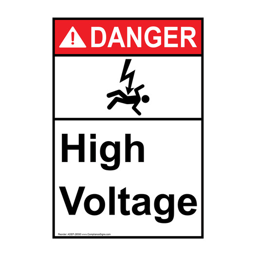 Portrait ANSI DANGER High Voltage Sign with Symbol ADEP-28593