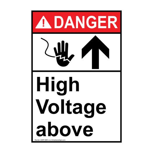 Portrait ANSI DANGER High voltage above Sign with Symbol ADEP-3690