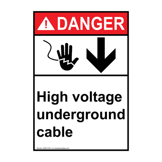 Portrait ANSI DANGER High voltage underground cable Sign with Symbol ADEP-3725