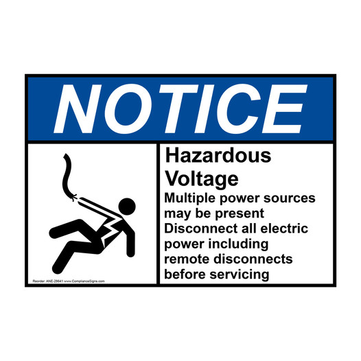 ANSI NOTICE Hazardous Voltage Multiple power Sign with Symbol ANE-28641