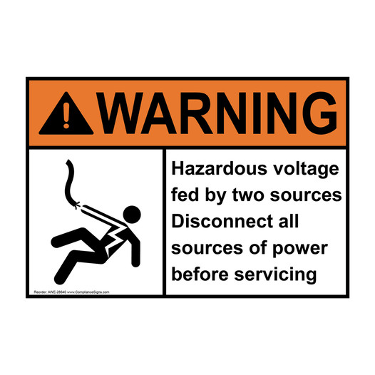 ANSI WARNING Hazardous voltage fed by two Sign with Symbol