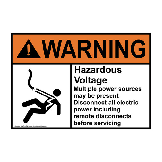 ANSI WARNING Hazardous Voltage Multiple power Sign with Symbol AWE-28641