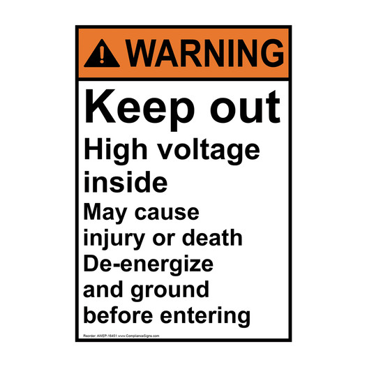 Portrait ANSI WARNING Keep out High voltage Sign AWEP-16451