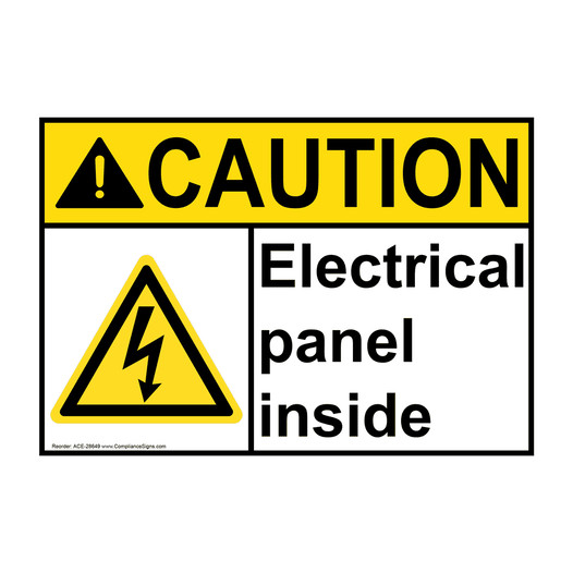 ANSI CAUTION Electrical panel inside Sign with Symbol ACE-28649