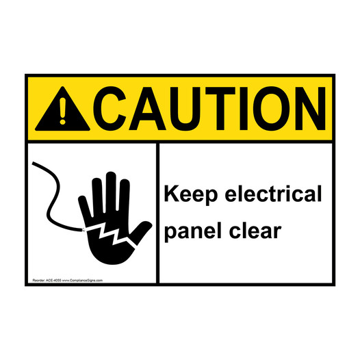 ANSI CAUTION Keep Electrical Panel Clear Sign with Symbol ACE-4055
