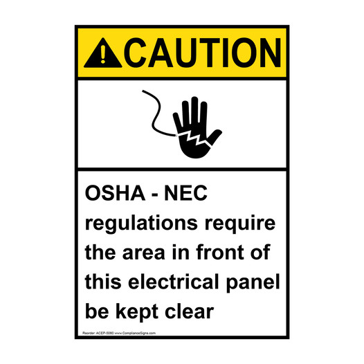 Portrait ANSI CAUTION Front Of Electrical Panel Keep Clear Sign with Symbol ACEP-5080