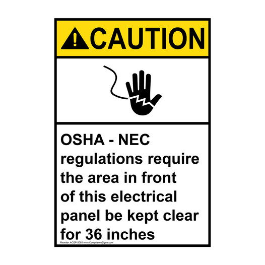 Portrait ANSI CAUTION Front Of Electrical Panel Keep Clear Sign with Symbol ACEP-5085