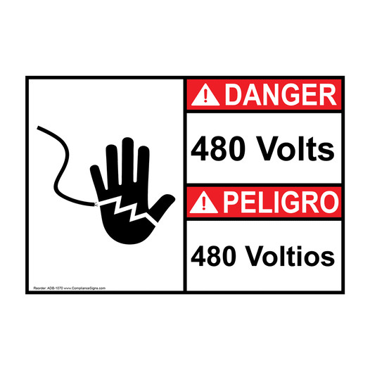 ANSI 480 Volts Bilingual Sign