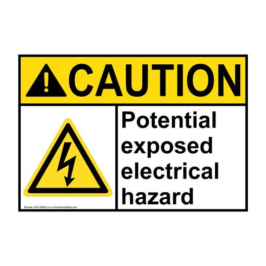 ANSI CAUTION Potential exposed electrical hazard Sign with Symbol ACE-28634