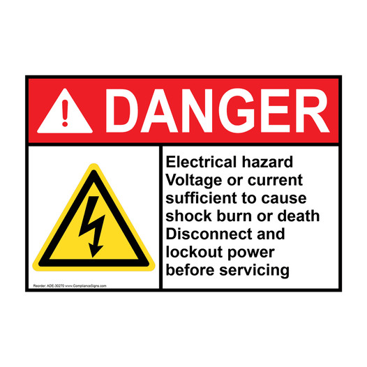 ANSI DANGER Electrical hazard Voltage or Sign with Symbol ADE-30270