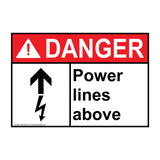 ANSI DANGER Power Lines Above Sign with Symbol ADE-5340