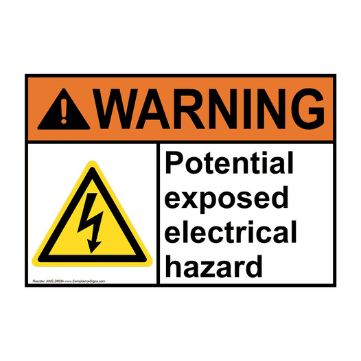 ANSI WARNING Potential exposed electrical hazard Sign with Symbol AWE-28634
