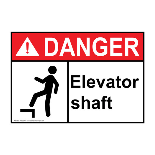 ANSI DANGER Elevator Shaft Sign with Symbol ADE-2745