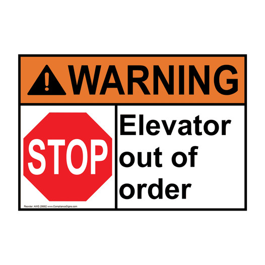 ANSI WARNING Elevator out of order Sign with Symbol AWE-28682