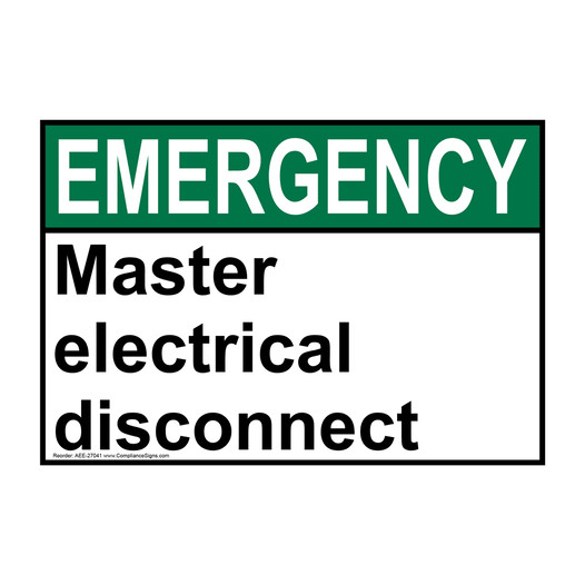 ANSI EMERGENCY Master electrical disconnect Sign AEE-27041