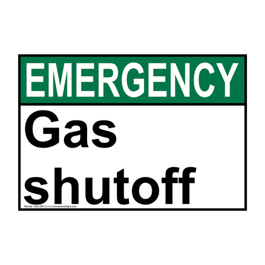ANSI EMERGENCY Gas shutoff Sign AEE-29013