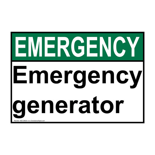 ANSI EMERGENCY Emergency generator Sign AEE-29020
