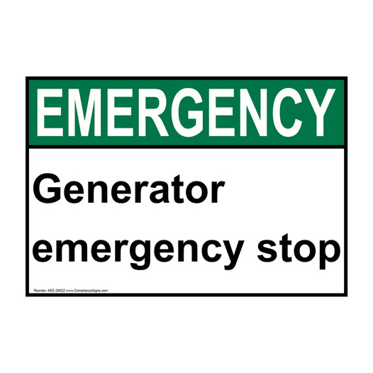 ANSI EMERGENCY Generator emergency stop Sign AEE-29022