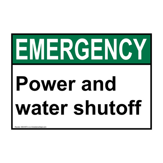 ANSI EMERGENCY Power And Water Shutoff Sign AEE-8372