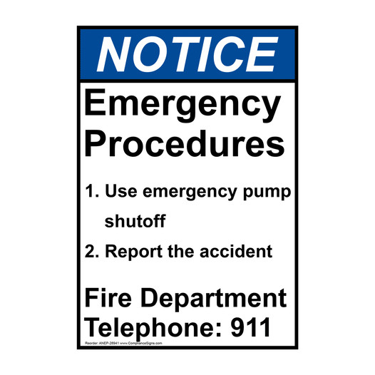 Portrait ANSI NOTICE Emergency Procedures 1. Use emergency Sign ANEP-28941