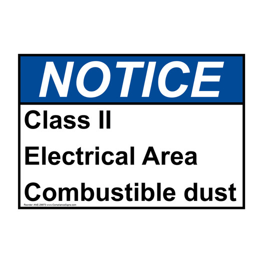 ANSI NOTICE Class II Electrical Area Combustible dust Sign ANE-29973