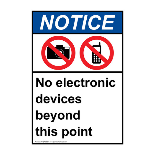 Portrait ANSI NOTICE No electronic devices Sign with Symbol ANEP-30293