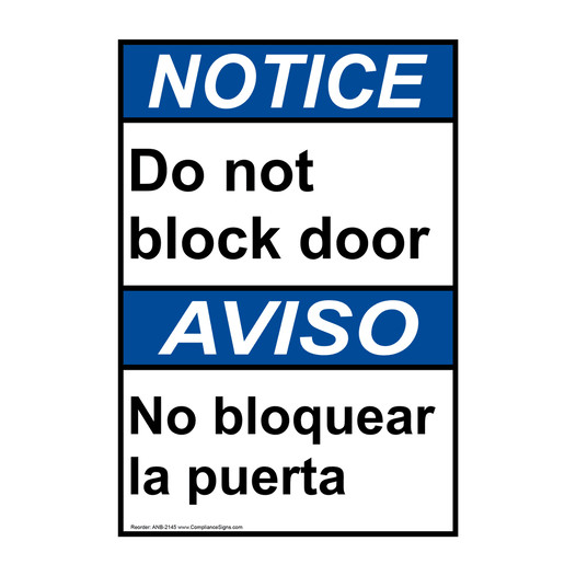 English + Spanish ANSI NOTICE Do Not Block Door Sign ANB-2145