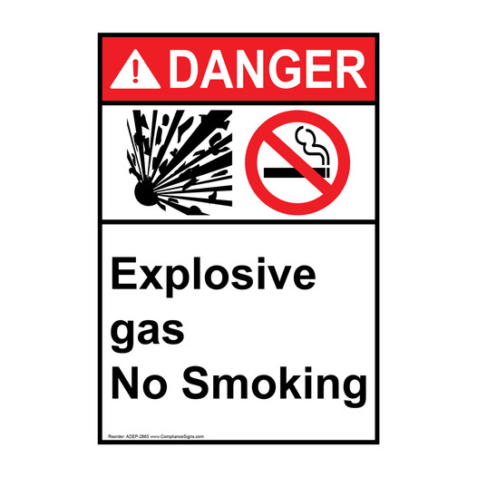 Portrait ANSI DANGER Explosive gas No Smoking Sign with Symbol ADEP-2865