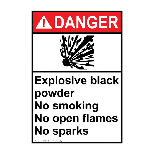 Portrait ANSI DANGER Explosive black powder Sign with Symbol ADEP-50443