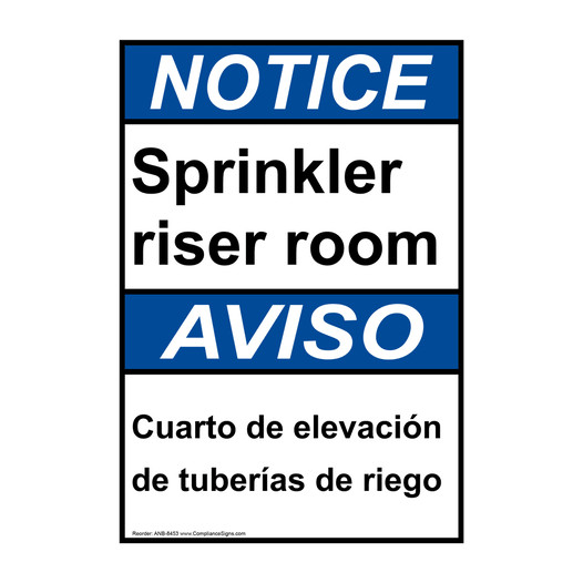 English + Spanish ANSI NOTICE Sprinkler Riser Room Sign ANB-8453