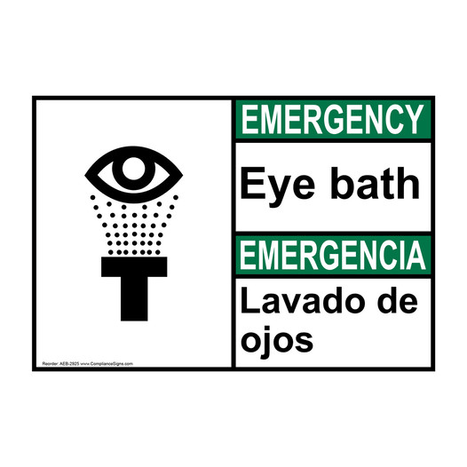 English + Spanish ANSI EMERGENCY Eye Bath Sign With Symbol AEB-2925