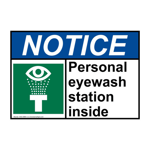 ANSI NOTICE Personal eyewash station inside Sign with Symbol ANE-30864