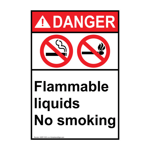 Portrait ANSI DANGER Flammable liquids No Smoking Sign with Symbol ADEP-3105