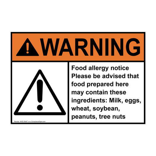ANSI WARNING Food allergy notice Please be Sign with Symbol AWE-30447