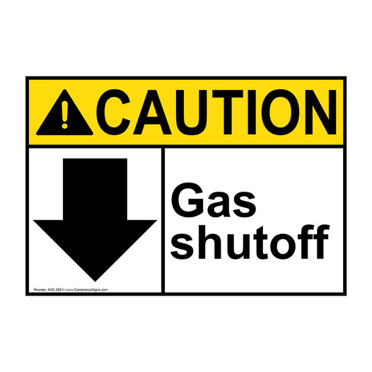 ANSI CAUTION Gas shutoff [down arrow] Sign with Symbol ACE-28811