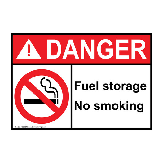 ANSI DANGER Fuel Storage No Smoking Sign with Symbol ADE-3315