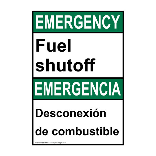 English + Spanish ANSI EMERGENCY Fuel Shutoff Sign AEB-9566