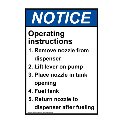 Portrait ANSI NOTICE Operating instructions 1. Remove Sign ANEP-31168