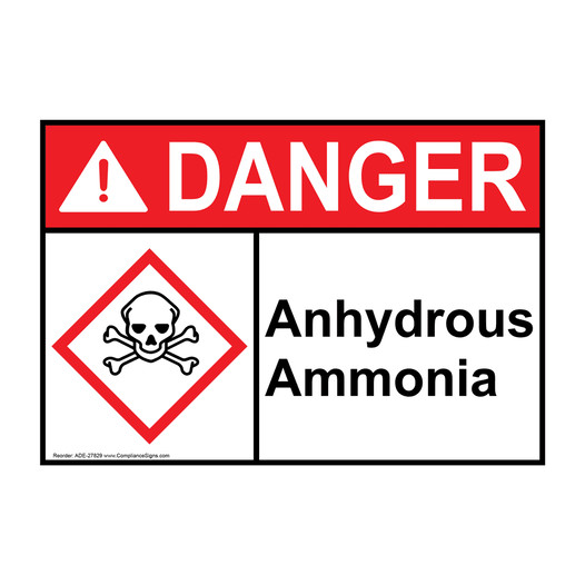 ANSI DANGER Anhydrous Ammonia Sign with GHS Symbol ADE-27829