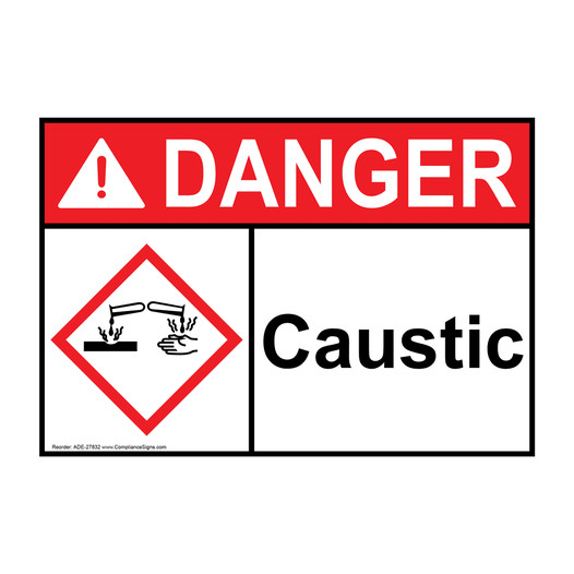 ANSI DANGER Caustic Sign with GHS Symbol ADE-27832