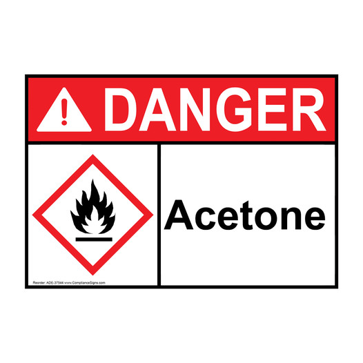 ANSI DANGER Acetone Sign with GHS Symbol ADE-37544
