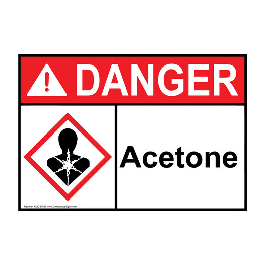 ANSI DANGER Acetone Sign with GHS Symbol ADE-37837